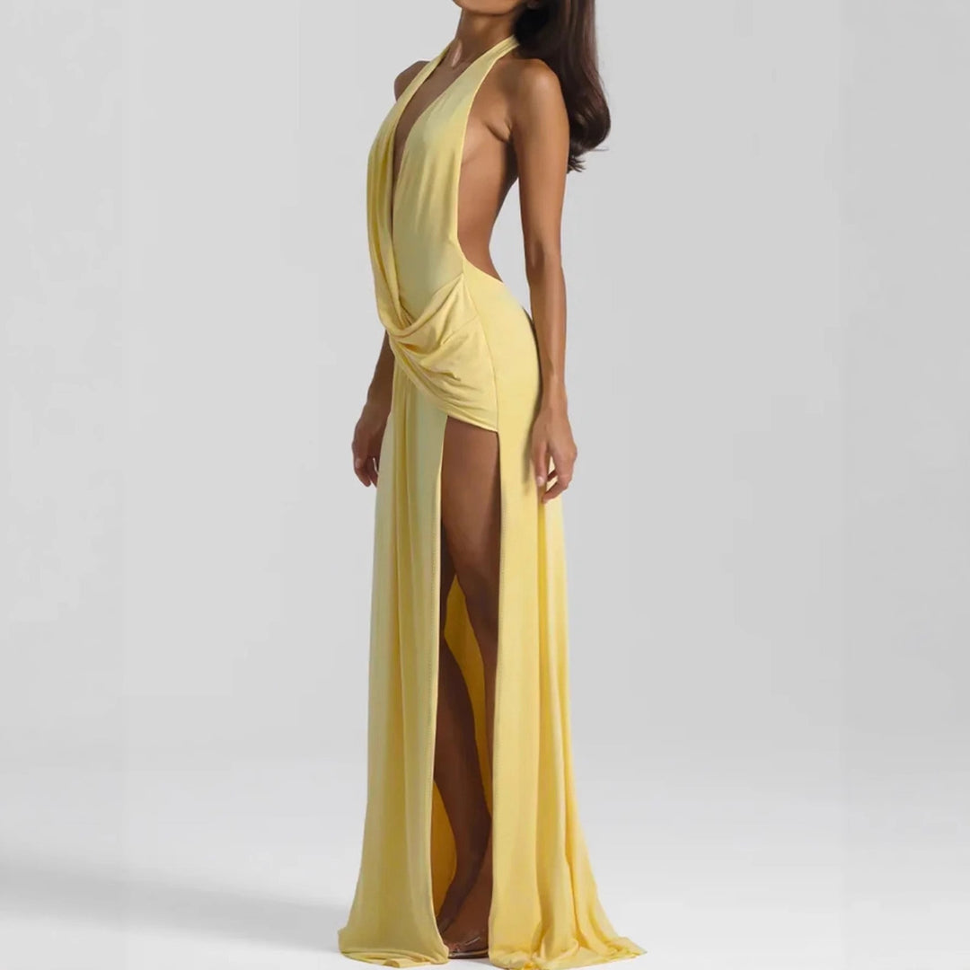 Damen Elegantes Abendkleid mit tiefem Ausschnitt und seitlichem Schlitz EB