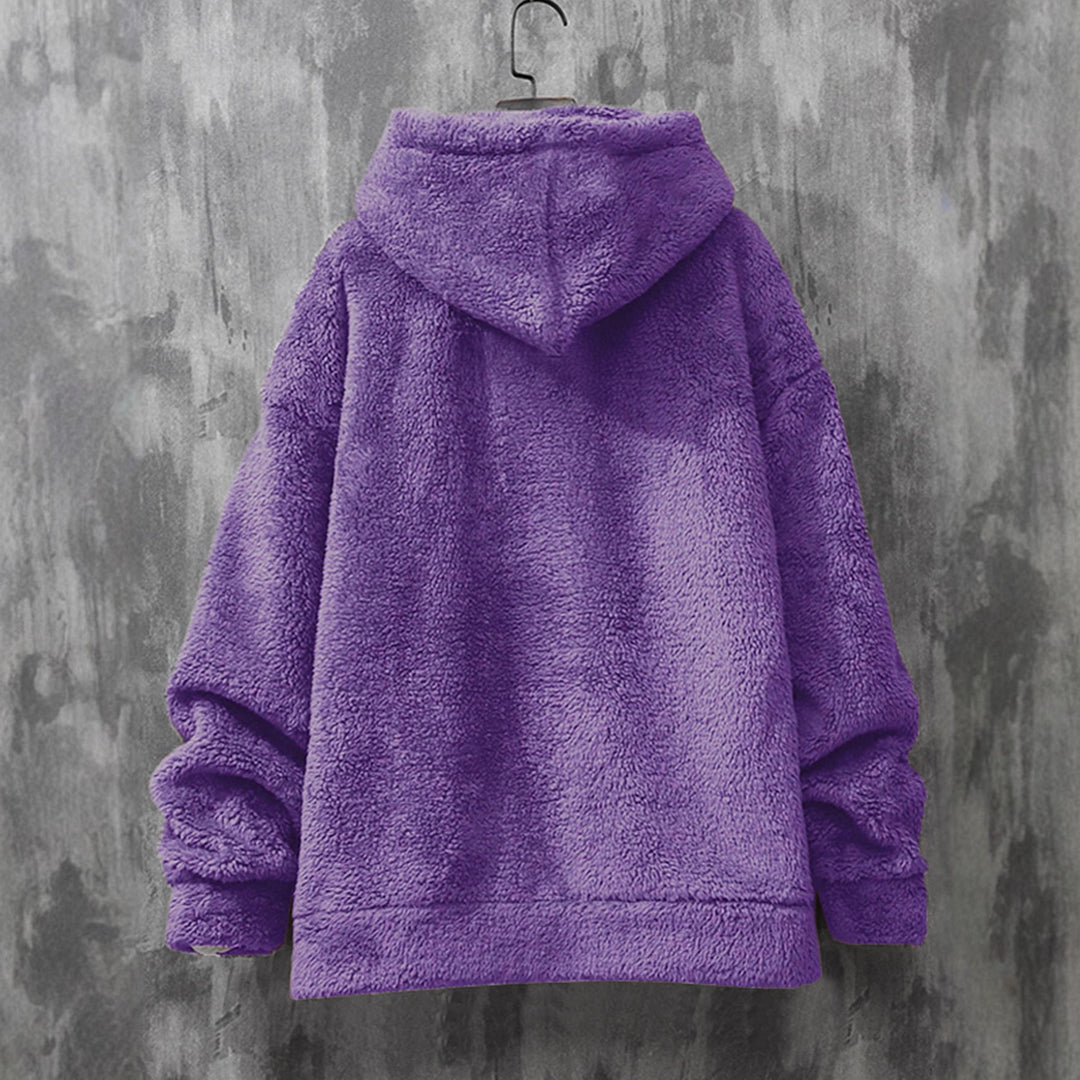 Damen Kuscheliger Fleece-Pullover mit Kapuze und praktischen Taschen EB