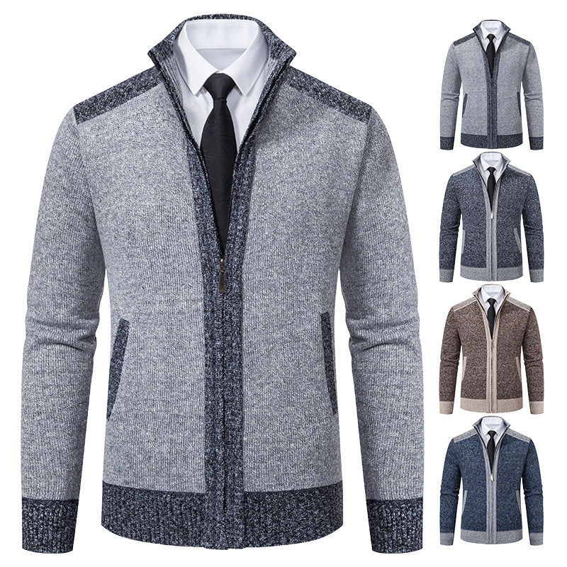 Herren nan strukturierter Strickcardigan mit Stehkragen und durchgehendem Reißverschluss EB