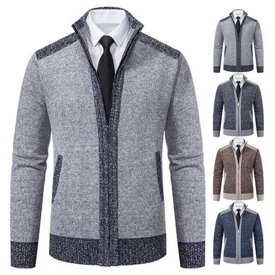 Herren nan strukturierter Strickcardigan mit Stehkragen und durchgehendem Reißverschluss EB