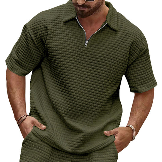 Herren Kurzarm-Henley-T-Shirt mit strukturiertem Design und modischem Kragen EB