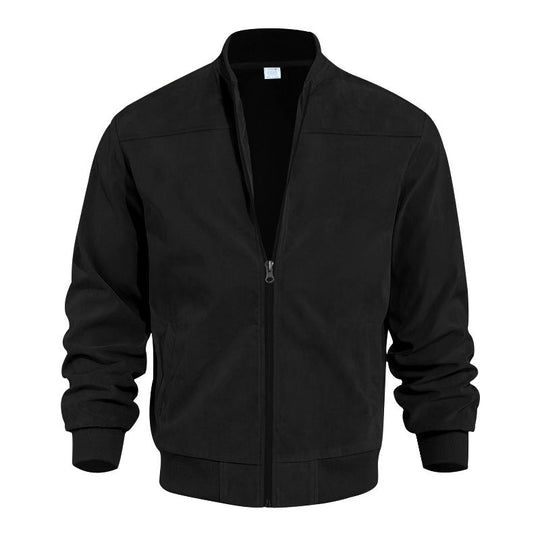 EB | Bomberjacke Wildleder Textur Hoher Kragen Elastischer Saum und Bündchen
