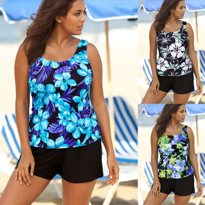 Damen Tankini-Set mit modischem Blumenmuster und bequemen Shorts EB