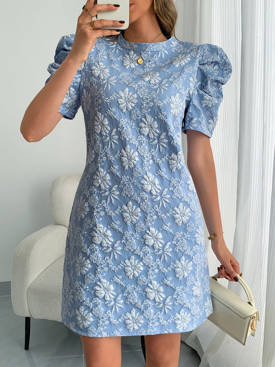 Damen Minikleid mit Puffärmeln und floralen Stickereien EB