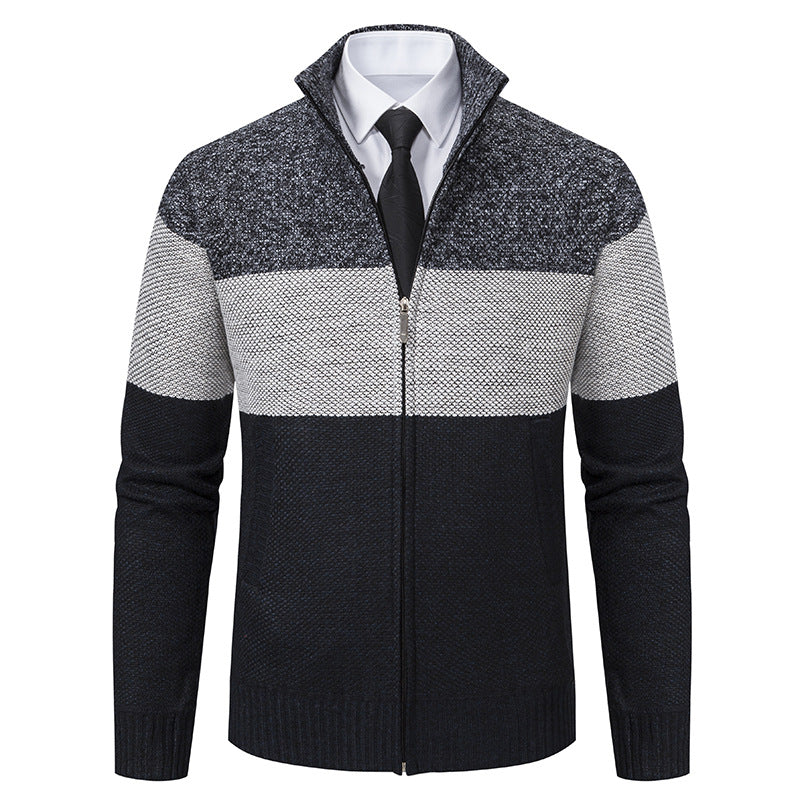 Herren modische Strickjacke mit hohem Kragen und modernem Reißverschluss EB