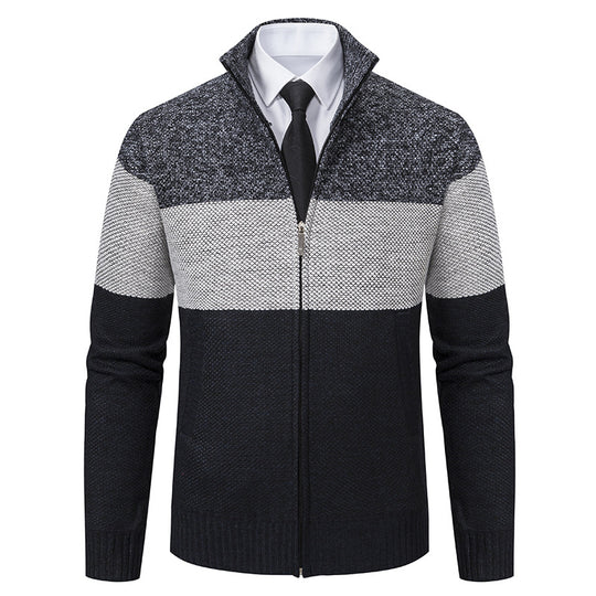 Herren modische Strickjacke mit hohem Kragen und modernem Reißverschluss EB