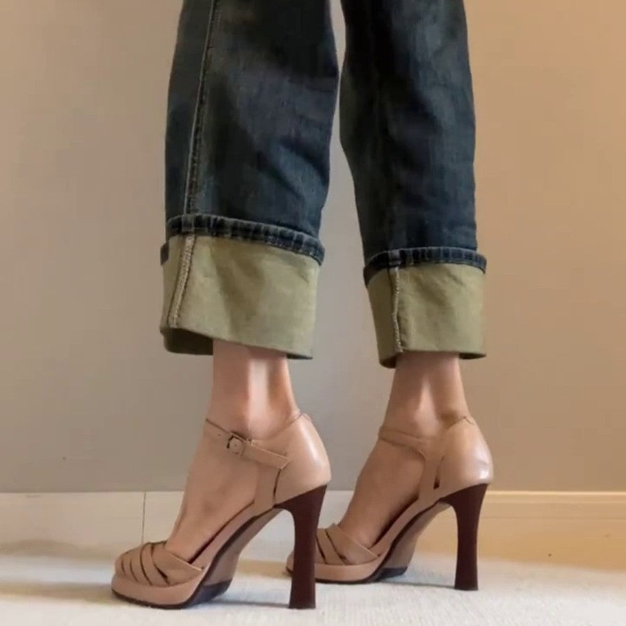 Damen Elegante Sandalen mit modischem Riemendesign und hohem Absatz EB