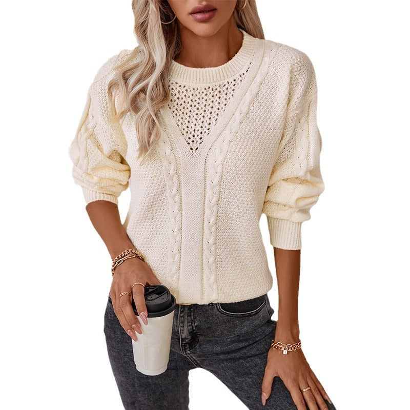 Damen Strickpullover mit modernem V-Ausschnitt und Zopfdesign EB