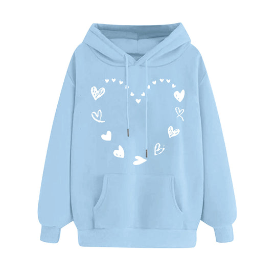 Damen Kapuzensweater mit verspieltem Herzmotiv und bequemer Kängurutasche EB