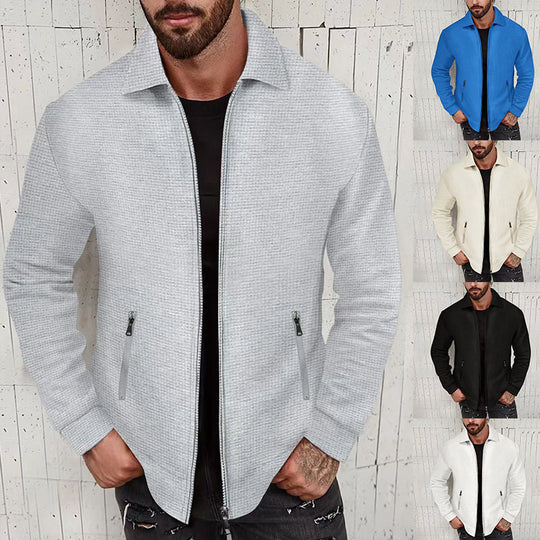 Herren nan minimalistische Stehkragen-Feinstrick-Übergangsjacke mit Zwei-Wege-Reißverschluss und verdeckten Reißverschlusstaschen EB