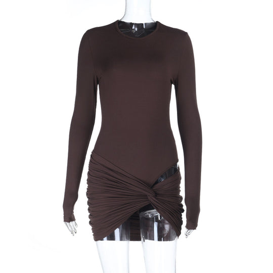 Damen figurbetontes Langarmkleid mit raffiniertem Wickeldesign EB