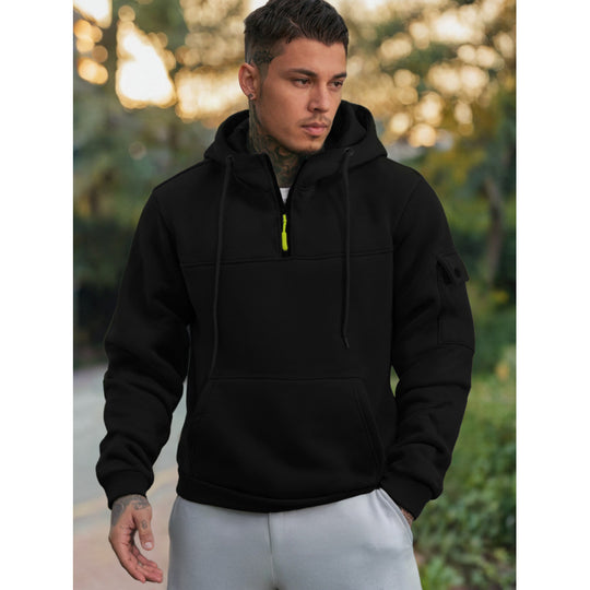 Herren Funktionaler Kapuzenpullover mit Halbreißverschluss und Seitentaschen EB