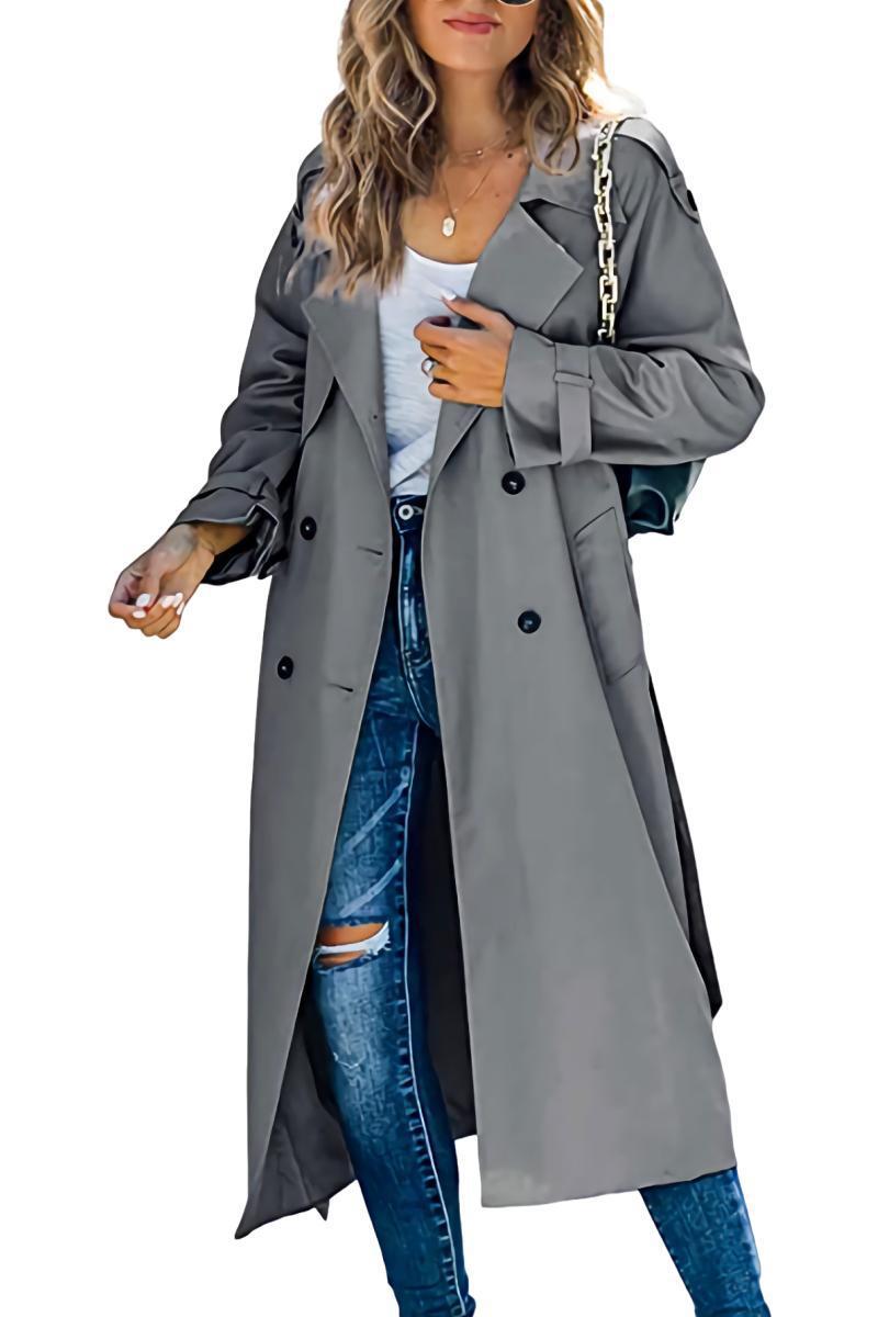 Damen Trenchcoat aus leichtem, atmungsaktivem Stoff mit doppelter Knopfreihe und seitlichen Taschen EB