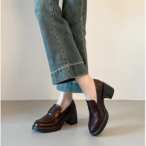 Damen Elegante Loafers mit Blockabsatz EB