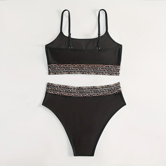 Damen Hochtailliertes Bikini-Set mit modischen Leoparden-Details EB