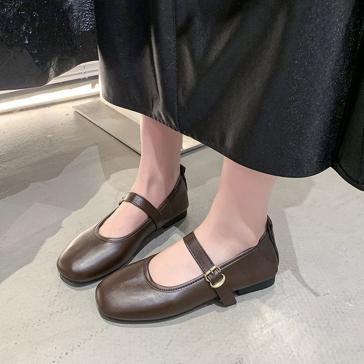 Damen komfortable Ballerinas mit verstellbarem Riemen und elegantem Schnallenakzent EB