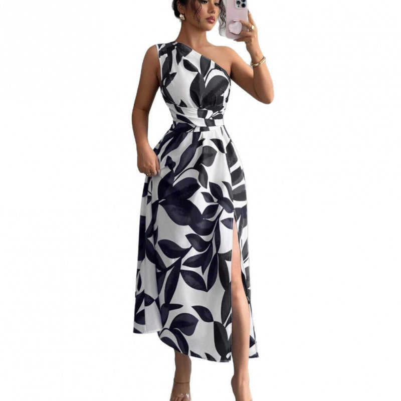 Damen Maxikleid mit asymmetrischem Schnitt und floralem Design EB