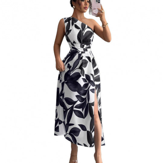 Damen Maxikleid mit asymmetrischem Schnitt und floralem Design EB