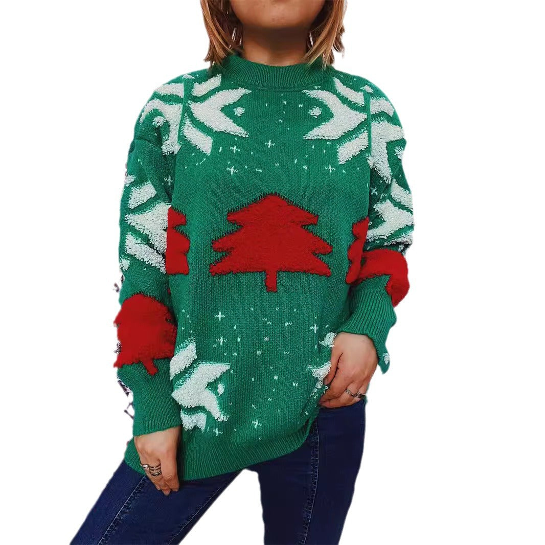 Damen lässiger Pullover mit festlichem Wintermotiv EB