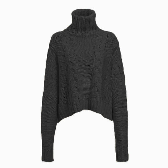 Damen Grobstrickpullover mit hohem Kragen und einzigartigem Zopfdesign EB