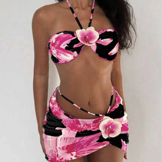 Damen Bikini-Set mit floralem Design und verspieltem Wickelrock EB