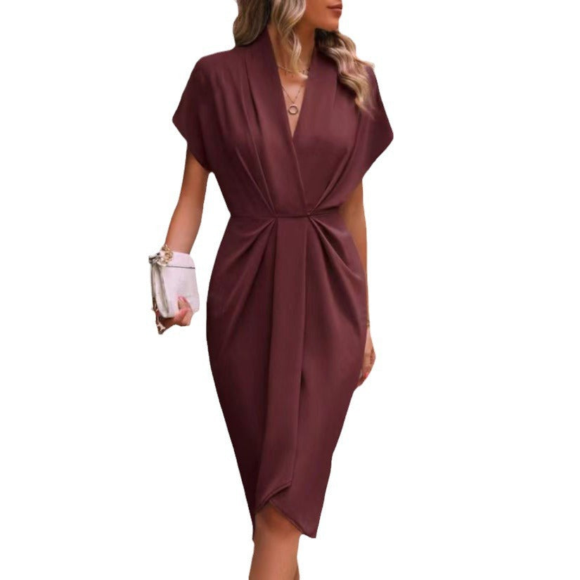Damen Wickelkleid mit elegantem V-Ausschnitt und Drapierung EB