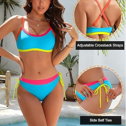 Damen Bikini-Set mit bunten Akzenten und verstellbaren Schnüren EB