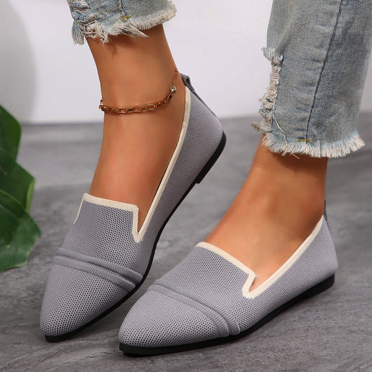 Damen  elegante flache Slipper-Loafer mit spitzer Zehenpartie Strickoptik und gepolsterter Innensohle EB