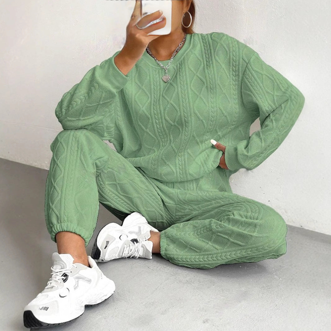 Damen gemütlicher Strick-Loungewear-Set mit Struktur EB