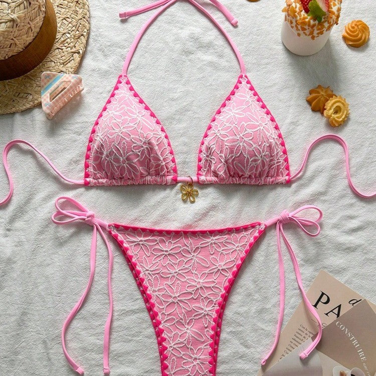 Damen Triangel-Bikini-Set mit floralen Stickereien EB
