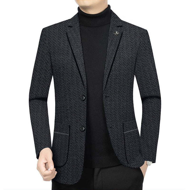 Herren Taillierter Strickblazer im Bouclé-Look mit aufgesetzten Taschen EB