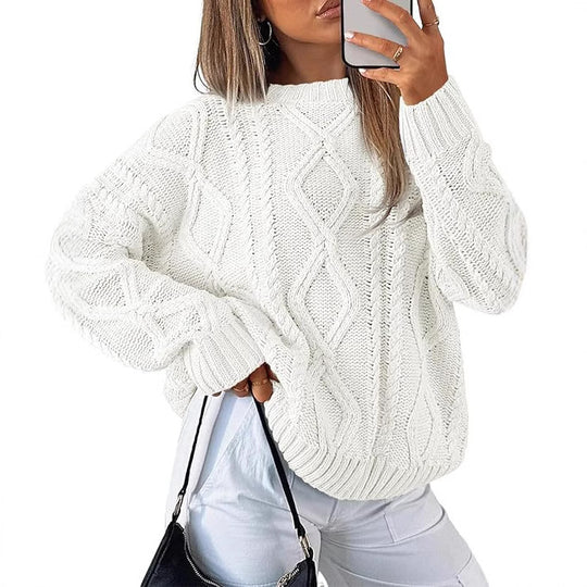 Damen Grobstrickpullover mit auffälligem Zopfmuster EB