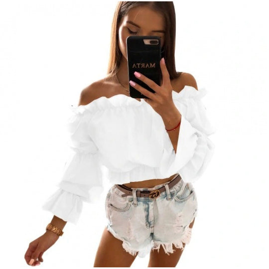 Damen Off-Shoulder Bluse mit Rüschendetails EB