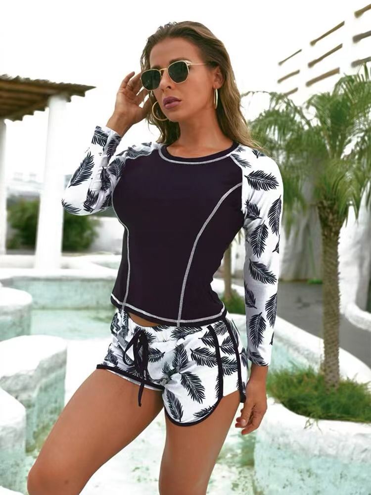 Damen Langarm Surf-Badeanzug mit floralem Muster EB