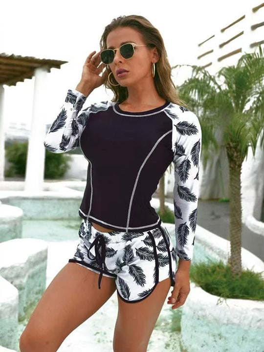 Damen Langarm Surf-Badeanzug mit floralem Muster EB