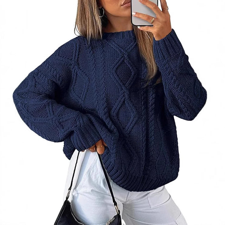 Damen Relaxed Strickpullover mit Zopfmuster EB