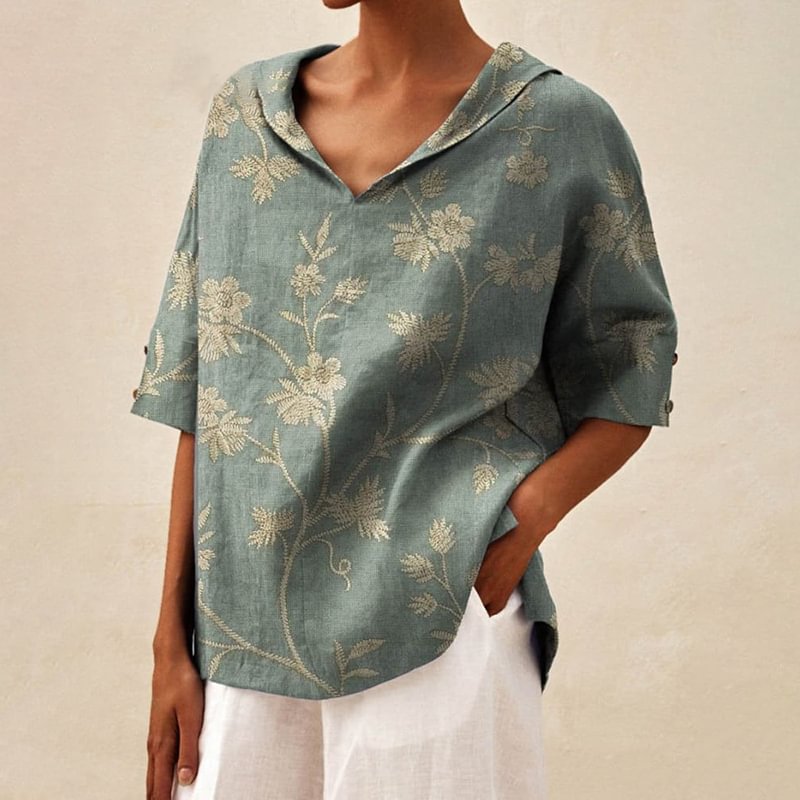 Damen Lässige Bluse mit floralem Muster und modernem Kragen EB