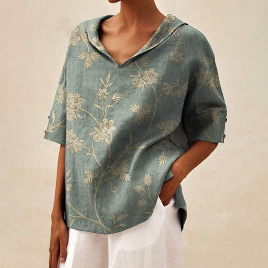 Damen Lässige Bluse mit floralem Muster und modernem Kragen EB