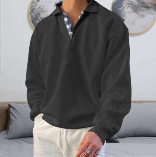 Herren nan lässiger Pullover mit Polokragen und verdeckter Karo-Innenseele aus Baumwollmischung EB