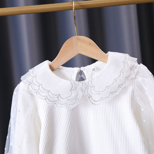 Damen gemütliches Sweatshirt mit transparenten Puffärmeln EB