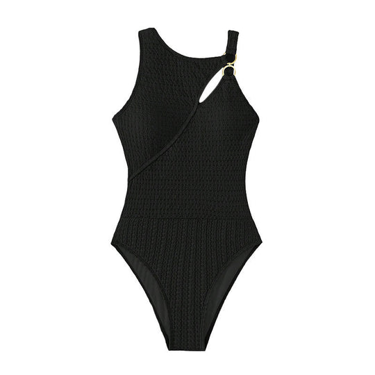 Damen Einteiler Badeanzug mit asymmetrischem Design und Ringakzent EB
