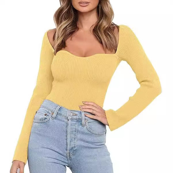Damen figurschmeichelndes Crop-Top mit asymmetrischem Ausschnitt und langen Ärmeln EB