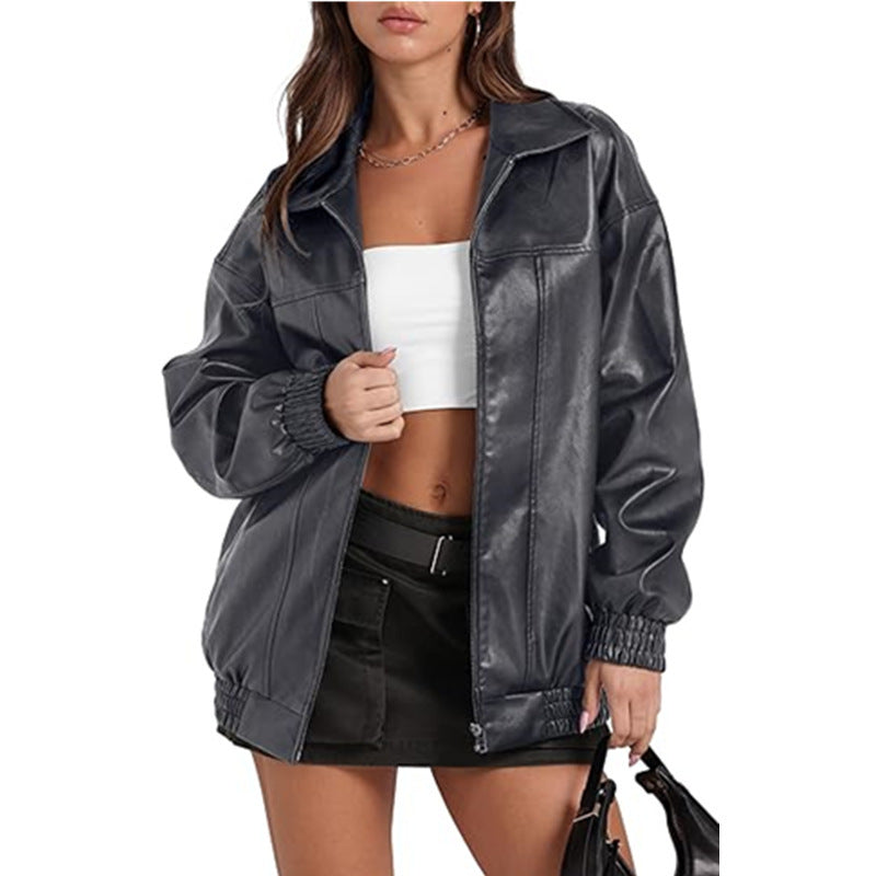 Damen lässige Oversized-Jacke mit elastischen Bündchen und modernem Schnitt EB