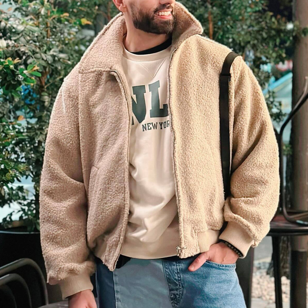 Herren kuschelige Fleecejacke mit hohem Kragen und seitlichen Taschen EB