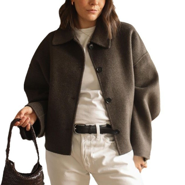 Damen oversized Wolljacke mit elegantem Kragen EB