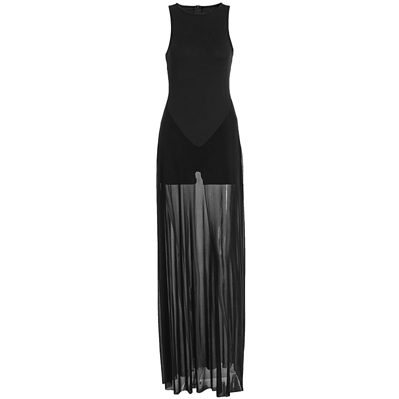 Damen Elegantes Maxi-Kleid mit transparentem Chiffon-Überwurf und figurbetontem Inneren EB