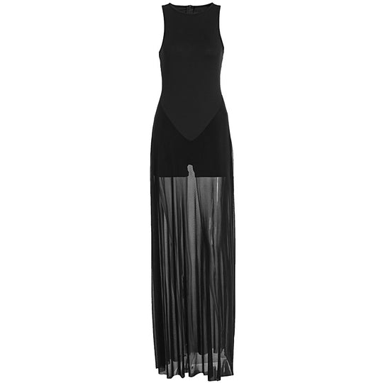 Damen Elegantes Maxi-Kleid mit transparentem Chiffon-Überwurf und figurbetontem Inneren EB