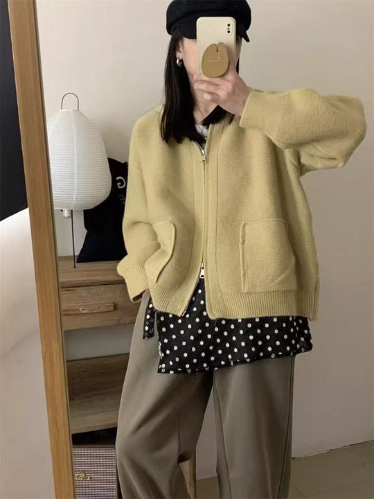 Damen Casual Oversized Strickjacke mit Kapuze und Taschen EB