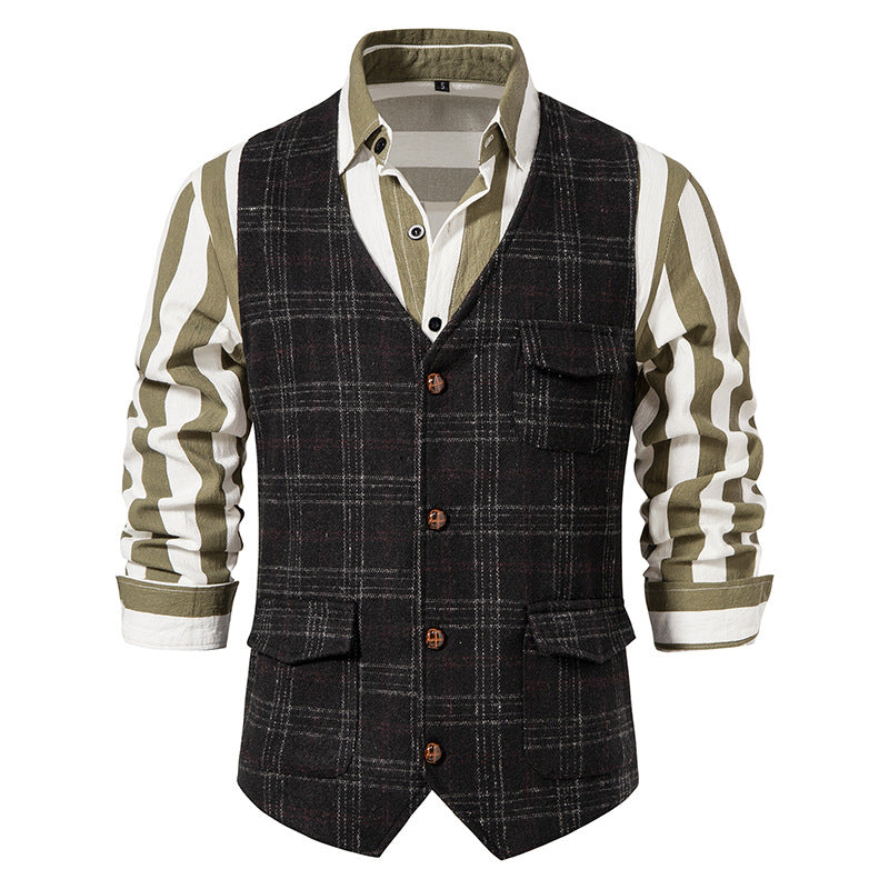 Herren nan kariertes Wollmix Gilet mit Brusttasche und aufgesetzten Seitentaschen EB