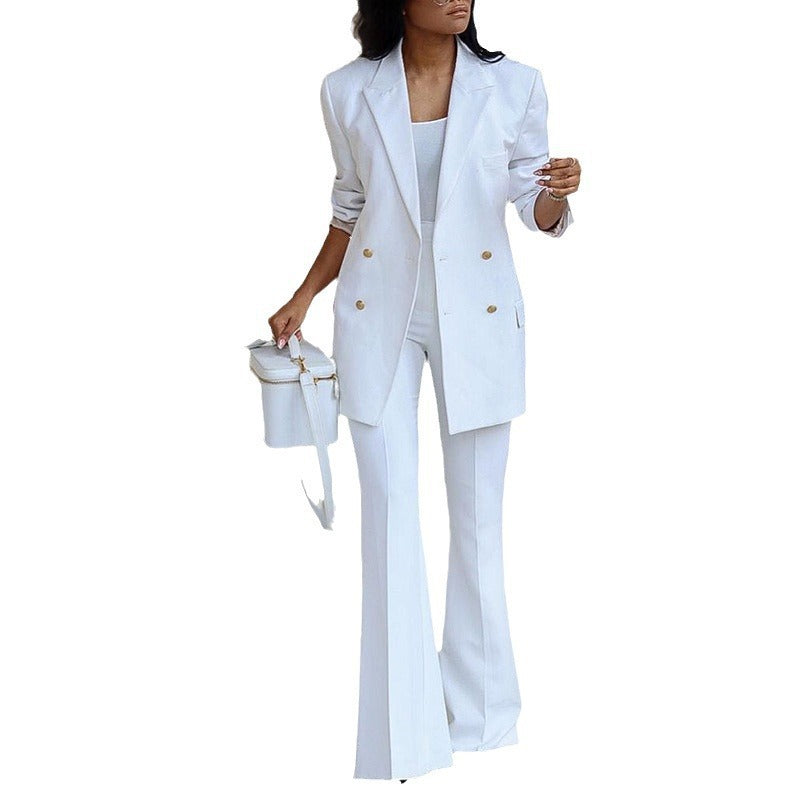 Damen elegantes Blazer-Set mit weitem Bein und Taillengürtel EB